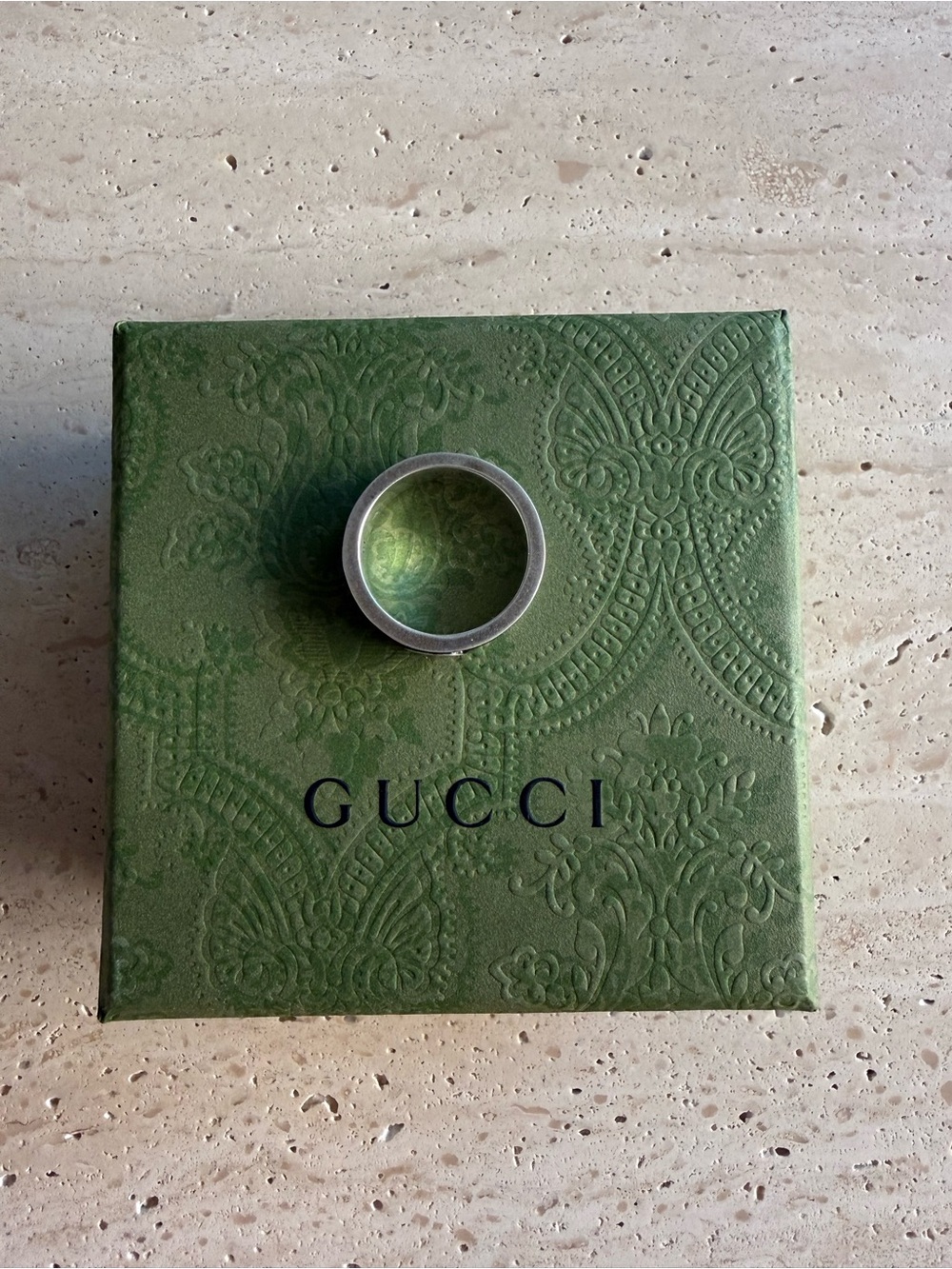 NWT GUCCI INTERLOCKING G RING STERLING SILVER BLACK ENAMEL DESIGNER SIZE: 19 - Picture 9 of 12